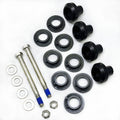 Minn Kota BUSHING KIT, MAIN, RAPTOR P/N: 2777301 consisting of black plastic bushings, metal bolts with blue thread locker, washers, and nuts arranged on a white background.