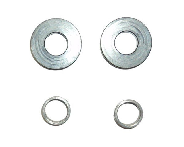 Minn Kota BUSHINGS-UPPER PIN/DELRIN KIT P/N: 2887303 showing two larger silver metal bushings and two smaller matching washers designed for fishing tackle rod maintenance and repair.