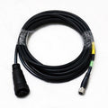 Minn Kota Cable, Adaptor, 14 pin, 110" - DCS PN:490575-3, a coiled black cable with a 14-pin connector on one end and a smaller metal connector on the other, designed for marine electronics.