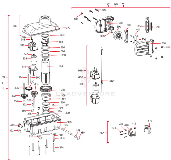 Detailed technical exploded diagram of mechanical components and parts for Minn Kota COLLR-FRNT/BCK,LFT ASST KIT P/N: 2771523, showing screws, springs, gears, and housing used in fishing tackle assembly.