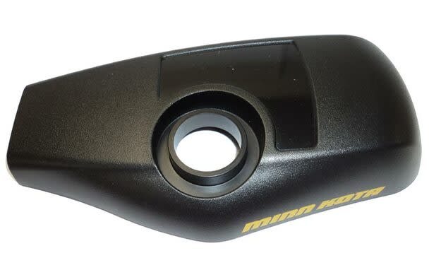 Minn Kota CONTROL BOX COVER, FTX,MAX/FC P/N: 2280202, black durable plastic marine electronics cover with a circular opening and molded branding for fishing tackle protection.