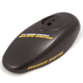 Black streamlined Minn Kota COVER-CONTROL BOX FW PD MK V2 P/N: 2300237 with smooth plastic casing and yellow branding, designed for marine electronics and fishing tackle control.