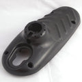 Black molded plastic mounting base with textured surface and multiple screw holes, designed for marine electronics, Minn Kota CTRL BOX BASE FW,w/Decal P/N: 2882500.
