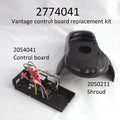Minn Kota CTRL BRD ASM W/PAD MAIN (N/A) P/N: 2774041 showing a black plastic shroud and a control board with wiring connectors for a Vantage control board replacement kit.