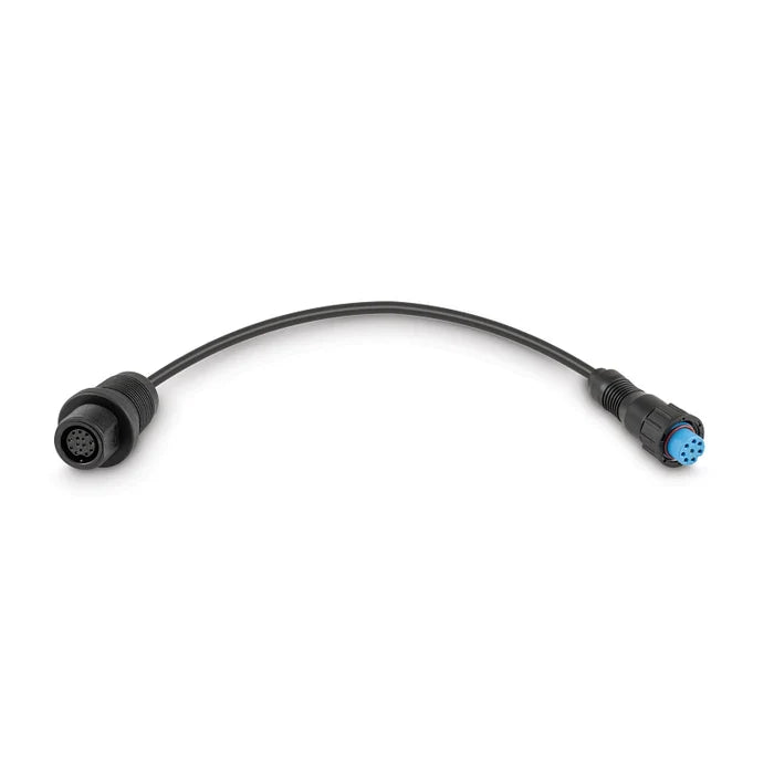Minn Kota DSC Adapter Cable / MKR-DSC-14 GARMIN 8-PIN 1852082 shown as a black cable with circular multi-pin connectors on each end, designed for marine electronics connectivity.