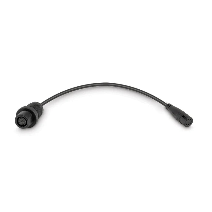 Minn Kota DSC Adapter Cable / MKR-DSC-15 LOWRANCE 8-PIN 1852078 is a black, flexible marine electronics cable with round multi-pin connectors on both ends designed for secure device connections.