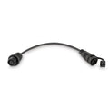 Minn Kota DSC Adapter Cable / MKR-DSC-16 LOWRANCE 9-PIN 1852079, a black marine electronics connector cable with sealed 9-pin connectors on both ends designed for secure fishing tackle connections.