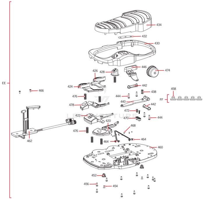 Exploded view diagram of Minn Kota KNOB-SPEED, FOOT PEDAL P/N: 2320100 showing detailed individual components and assembly parts including foot pedal, screws, knobs, and mounting hardware.