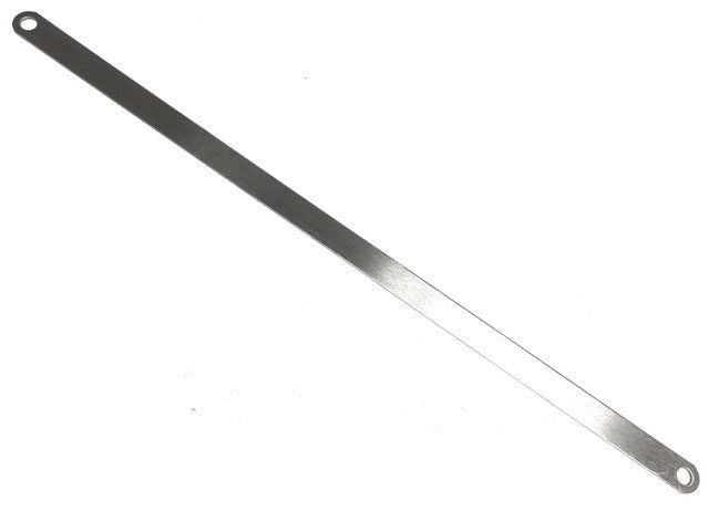 Minn Kota LATCH STRAP, LONG MNT SS P/N: 2283601 is a long, slim stainless steel strap with holes on each end, designed for secure mounting in marine electronics and fishing tackle setups.