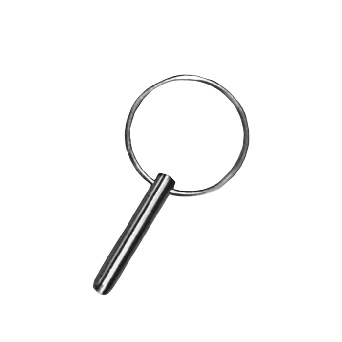 Minn Kota PIN W/RING, QRB P/N: 2372623, a small metal pin attached to a circular ring, designed for secure fastening in fishing tackle and marine equipment.