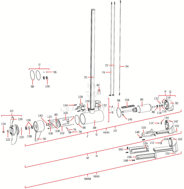 Detailed technical schematic diagram of Minn Kota PLN END HSG/TRNDCR ASY 4.0 | 80LB THRUST | 45" | TRANSDUCER P/N: 9421-287 showing individual parts, components, and assembly layout for fishing tackle marine electronics.