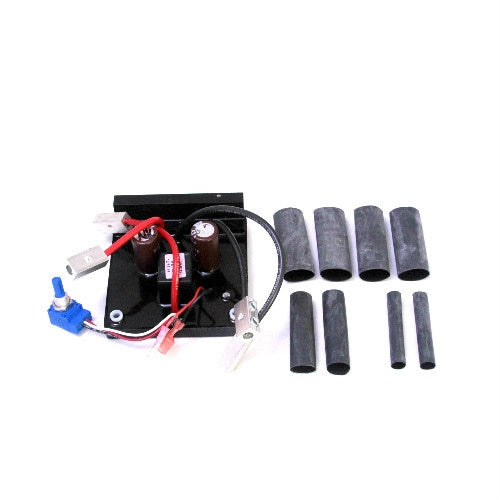 Minn Kota Riptide Electric Outboard Control Board PN: 2884110 with attached wiring, capacitors, and multiple black cylindrical rubber components for marine electronics and fishing tackle applications.