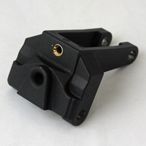 Black plastic and metal Minn Kota ROPE GUIDE ASM & INSTRUCTIONS P/N: 2882322 fishing tackle component with mounting holes designed for secure attachment to fishing rods or marine equipment.