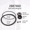 Minn Kota SEAL & O-RING KIT (N/A) P/N:2887460 showing various black rubber seals, gaskets, and O-rings arranged on a white background with labeled part numbers for fishing tackle maintenance.