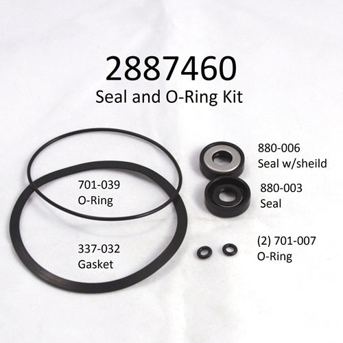 Minn Kota SEAL & O-RING KIT (N/A) P/N:2887460 showing various black rubber seals, gaskets, and O-rings arranged on a white background with labeled part numbers for fishing tackle maintenance.
