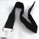Minn Kota STRAP-HOLD DOWN,33",w/HANG TAG P/N: 2773806, a black sturdy strap designed for securing fishing gear, featuring a white label with product information for outdoor and marine use.