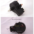 Back and side views of a black electrical switch component with labeled motor and battery wire connections, Minn Kota SWITCH,5 SPD FORWARD,3 REVERSE P/N: 2064028.