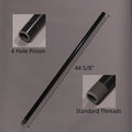 Image showing a long, black fishing rod tube with labeled dimensions of 44 5/8 inches, featuring a close-up of a 4 hole pinion and standard threads, Minn Kota TUBE COMP 42" (44.625") P/N: 2032003.