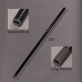 Minn Kota TUBE COMPOSITE 54" PD/AP'2001 P/N:2032076 fishing rod tube in black composite material, showing both standard end and long threaded end details for secure attachment.