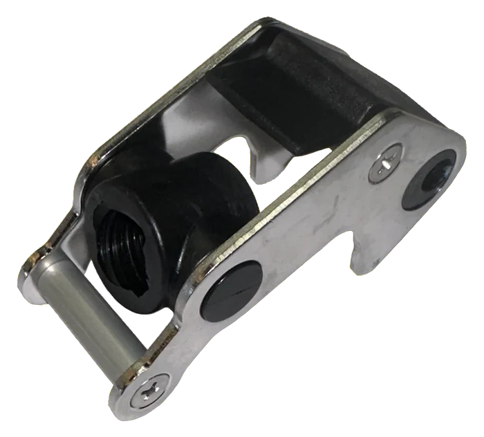 Minn Kota Ulterra Quest/ Riptide Instinct Quest Trolling Motor Tilt Bracket Knuckle Asm. PN:2774220 is a metal and plastic component designed to connect and support the tilt mechanism of a trolling motor.