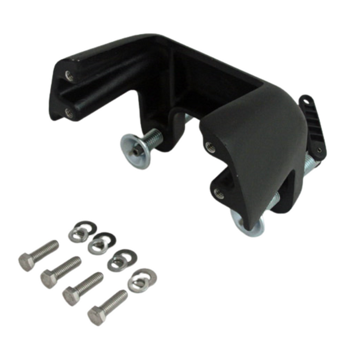Minn Kota WIRE CLAMP LEFT/RIGHT KIT(N/A) P/N:2883200, black durable clamp with metal screws and washers designed for secure mounting in fishing tackle setups.
