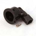 Minn Kota YOKE ASSY,VAR.SPD w/SCREW P/N:2884092 is a black plastic mounting yoke assembly with an included metal screw, designed for secure attachment in fishing tackle or marine electronics equipment.
