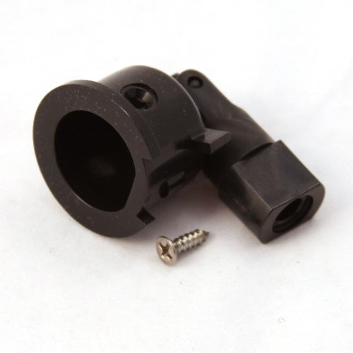 Minn Kota YOKE ASSY,VAR.SPD w/SCREW P/N:2884092 is a black plastic mounting yoke assembly with an included metal screw, designed for secure attachment in fishing tackle or marine electronics equipment.
