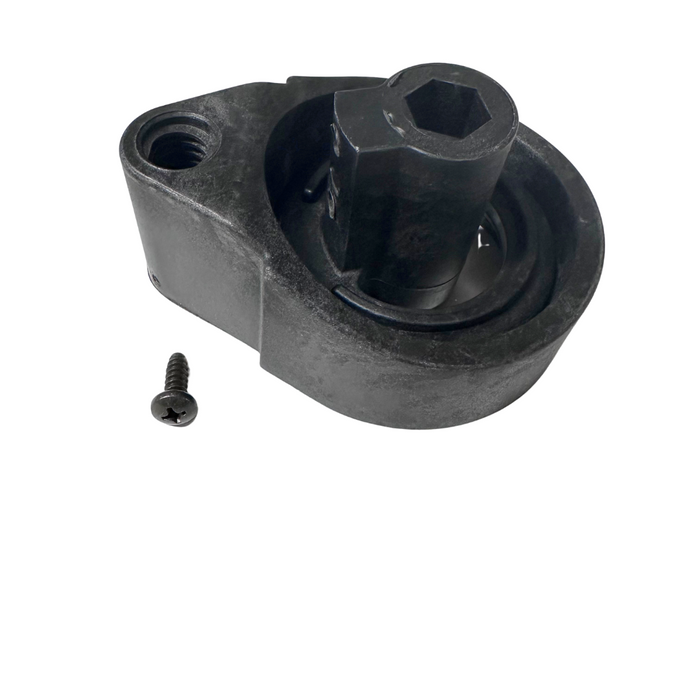 Minn Kota YOKE/BEARING RACE KIT (N/A) P/N: 2881510 showing a black durable plastic mount component with a hexagonal central fitting and a small accompanying screw for installation.
