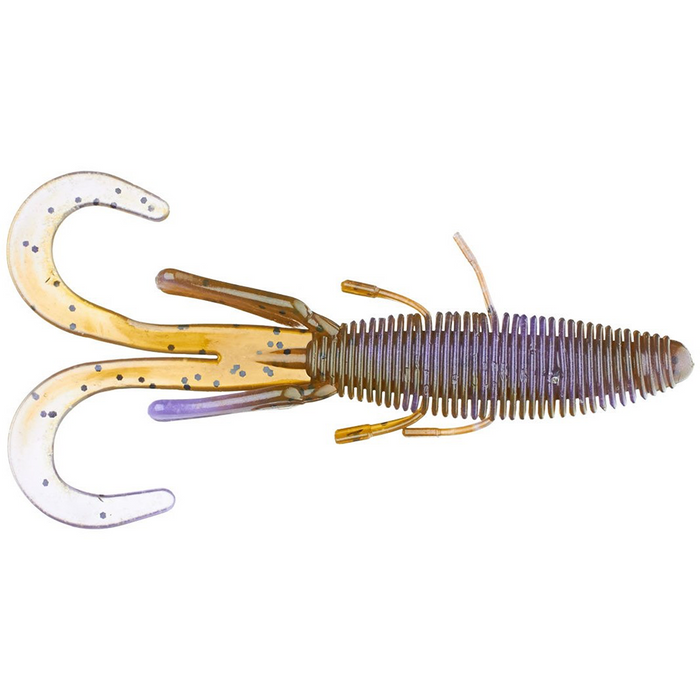 Missile Baits Baby D Stroyer soft plastic fishing lure with ribbed body and twin curly tail appendages, designed for musky and other freshwater fishing.