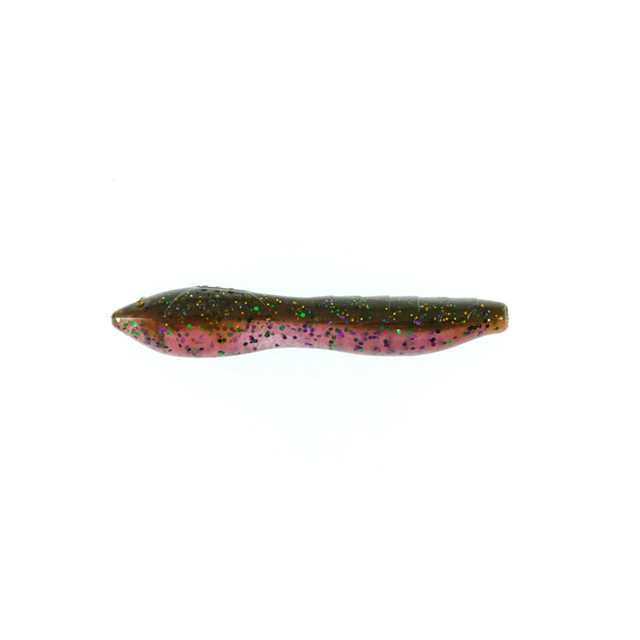 Missile Baits Bomba fishing lure in brown and pink with glittery specks, designed for musky and freshwater fishing tackle.