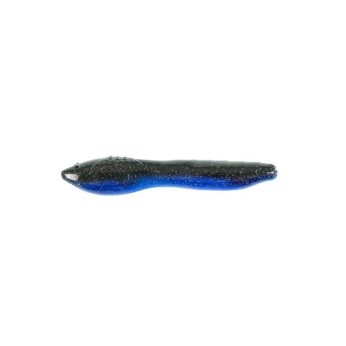 Missile Baits Bomba fishing lure in black and blue with a smooth, streamlined shape and speckled detailing, designed for effective fishing tackle use.