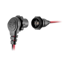 MKR-28 Trolling Motor Plug and Receptacle 1865120 showing a black, durable marine-grade connector with attached red and black cables designed for secure trolling motor connections.