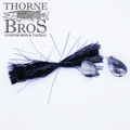 Musky Addicts Barn Burner 8/7C spinnerbait fishing lure with black skirt, silver hammered and smooth blades, designed for musky fishing by Thorne Bros Custom Rod & Tackle.