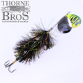 Musky Mayhem Rabid Girl 8" - Double Blades fishing lure with black and green tinsel body and two metal blades, designed for musky fishing.