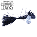 Musky Mayhem Single Girl Flash fishing lure with black skirt and silver spinner blade featuring S.G.F. engraving, designed for musky fishing by Thorne Bros.