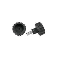 Pair of black NBT Marine Gimbal Knobs with textured gripping surfaces and metal threaded inserts designed for secure attachment to fishing rods or marine equipment.