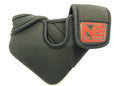 Black padded Net Buddy Transducer Covers with red and white NB logo patch and Velcro strap closure for secure protection of fishing boat transducers.
