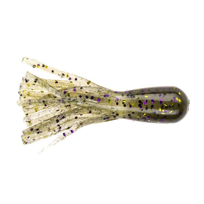NetBait BaitFuel Infused Finesse Tube fishing lure in translucent dark melon color with purple and gold flecks, designed for finesse fishing and effective bait presentation.