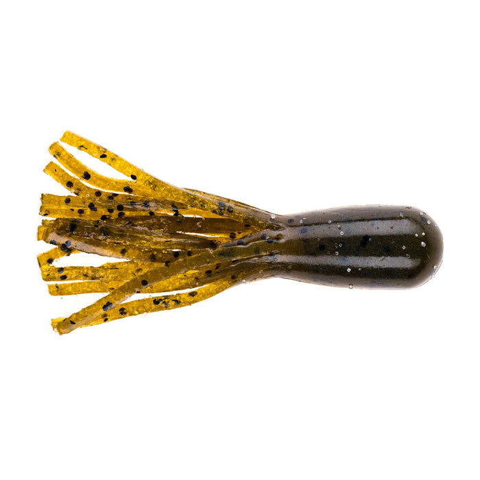 NetBait BaitFuel Infused Finesse Tube fishing lure in translucent green with black speckles, featuring soft segmented skirt for lifelike movement in water.