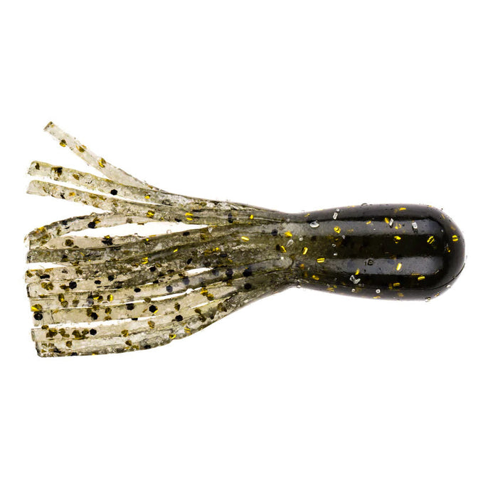 NetBait BaitFuel Infused Finesse Tube bait in dark melon gold color with a soft, flexible skirt featuring black and gold flecks, designed for fishing tackle use.