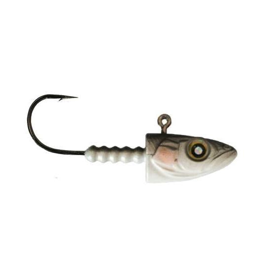 Nishine Lure Works Smelthead Swimbait Head fishing lure with detailed fish head design and sharp hook, ideal for enhancing fishing tackle and lure setups.