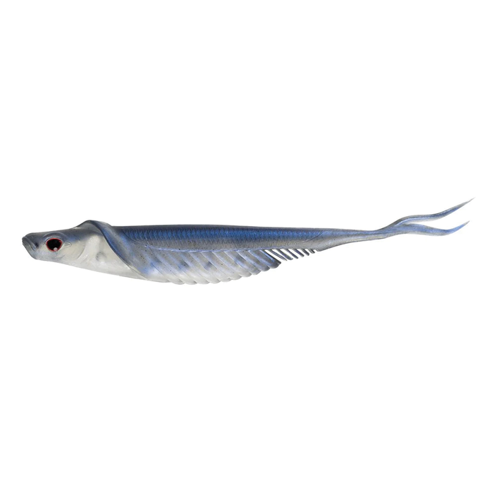 Nomad Design Cobra Shad fishing lure in blue and silver with lifelike fish shape and twin tail design, ideal for musky fishing tackle.