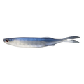 Nomad Design Fallout Minnow fishing lure in blue and silver tones, featuring a streamlined body and split tail designed for realistic movement in water.