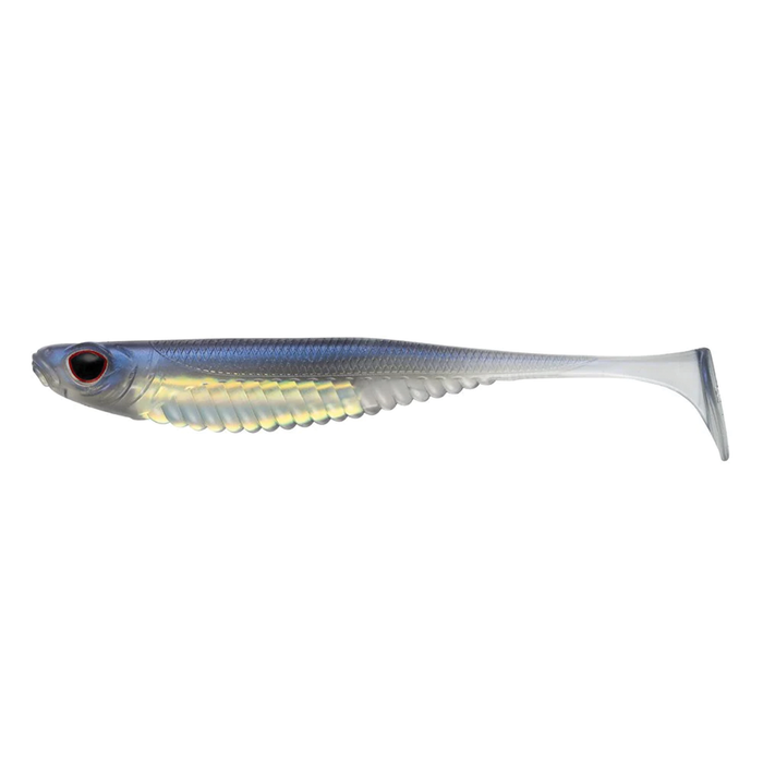 Nomad Design Spectre Minnow - Mirage X soft fishing lure in blue and silver with lifelike textured body and paddle tail designed for effective fishing tackle use.