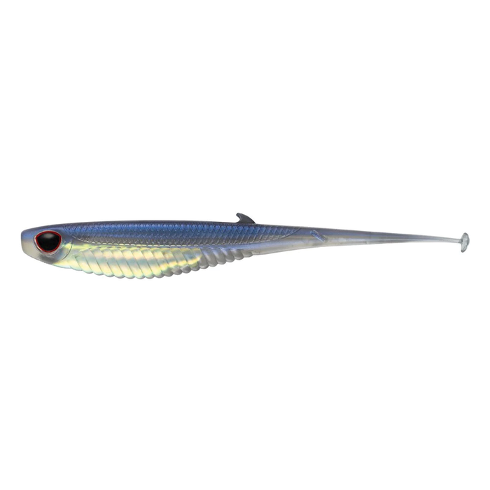 Nomad Design Wingman - Mirage X fishing lure in blue and silver tones with detailed scale texture, lifelike eye, and slender paddle tail for realistic movement in water.