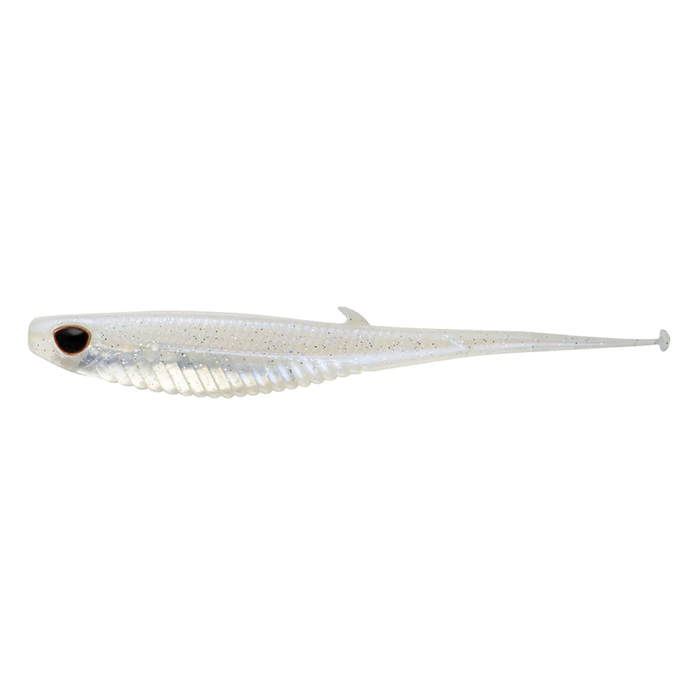 Nomad Design Wingman - Mirage X in pearlescent white with a realistic fish shape, textured body, and soft plastic material designed for fishing tackle use.