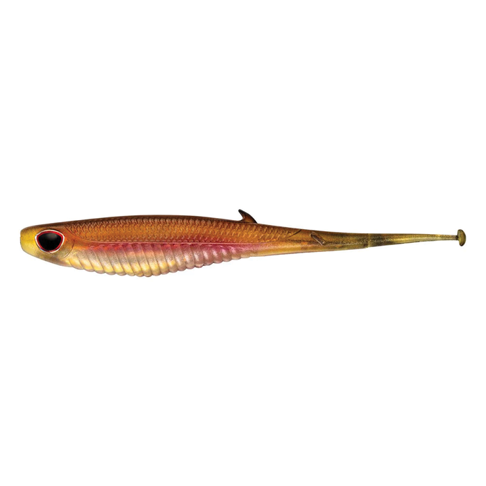 Nomad Design Wingman - Mirage X soft fishing lure in brown and gold tones with detailed scale texture and a paddle tail for lifelike movement in water.