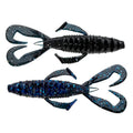 Nories 4" Front Flapper Curly Creature Bait in black and blue with glitter accents, designed for fishing tackle and lure applications to attract musky and other game fish.