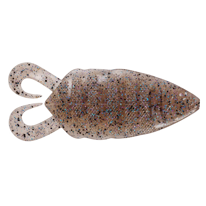 Nories 5" Flip Gill fishing lure in natural bluegill color with a soft, textured body and twin curled tails designed for musky fishing tackle.