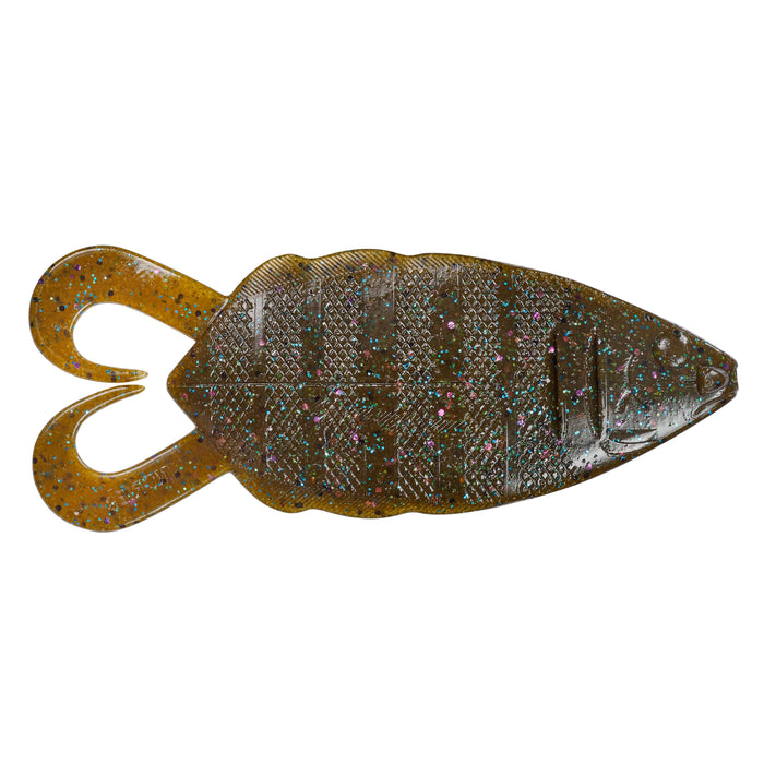 Nories 5" Flip Gill" fishing lure in brown with blue and purple flecks, designed to mimic a small baitfish for effective fishing tackle use.